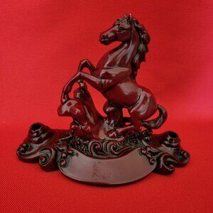 Vintage Carved Cherry Wood Horse Figure Pen Pencil Holder